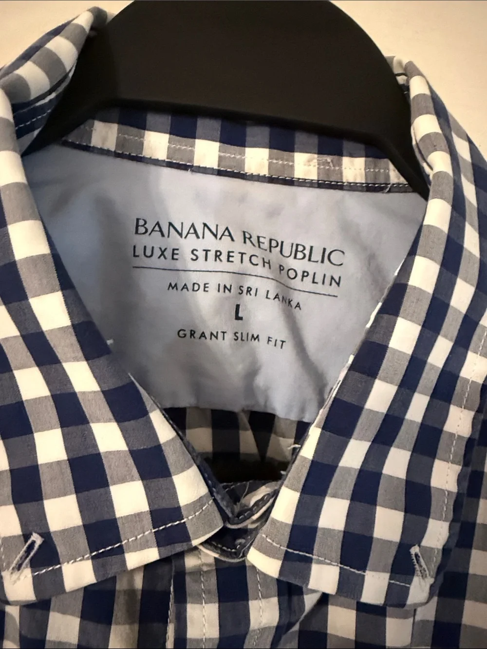 Banana Republic Navy and White Gingham Button-Down Shirt Size L